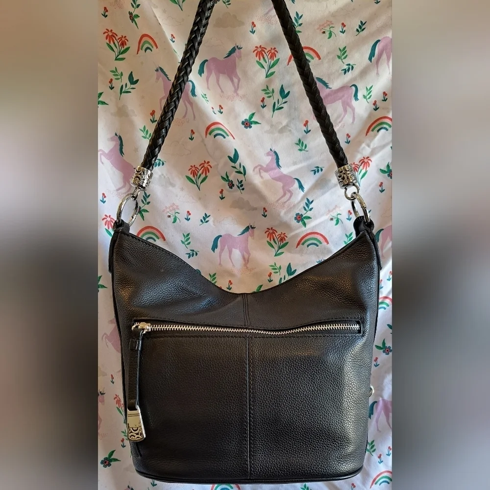 EUC Brighton Barbados Black Pebble Leather Casual Everyday Hobo Purse Bag